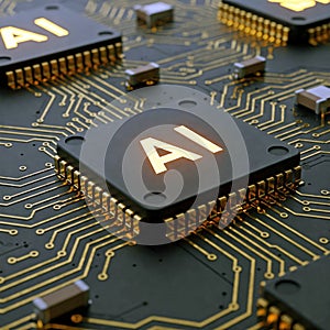 AI (Artificial Intelligence) technology concept, AI chip IC on board, PCB board, CPU