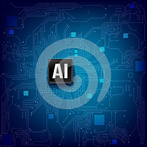 AI Artificial intelligence technology cpu chipset with print circuit board dot connection line 001