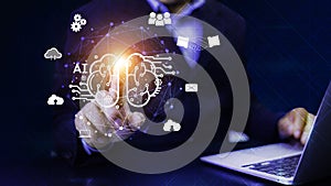 AI (Artificial Intelligence) Technology networks connecting wireless devices. AI technology is essential