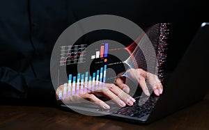 AI artificial intelligence technology to help manage analytics big data and insights complex information. Analyst using AI working