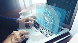 ai Artificial Intelligence technology for work performance.globalization and analytics management photo