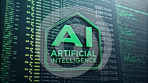 AI Artificial Intelligence Text with Green Digital Code Background