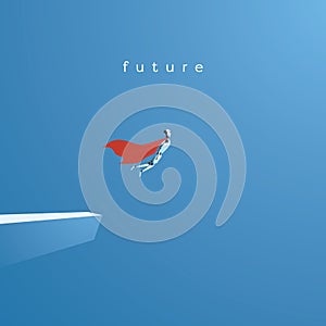 Ai or artificial intelligence vector concept with ai robot flying as superhero. Symbol of future technology, advance