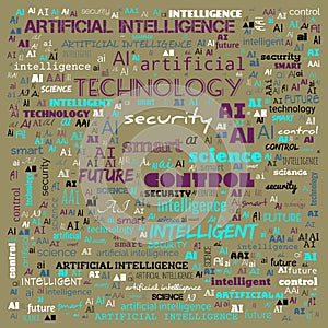 AI artificial intelligence word cloud use for banner, painting, motivation, web-page, website background, t-shirt & shirt