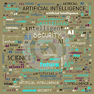 AI artificial intelligence word cloud use for banner, painting, motivation, web-page, website background, t-shirt & shirt