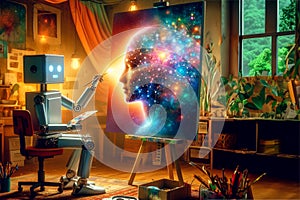 AI Artist Painting a Cosmic Mind