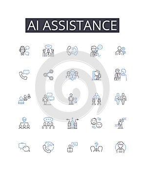 AI assistance line icons collection. Entanglement, Superposition, Qubit, Error-correction, Decoherence, Interference