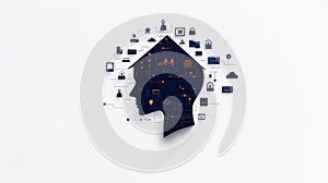 AI Assistant Surrounded by Digital Icons and Symbols on White Background - Technology and Communication Concept