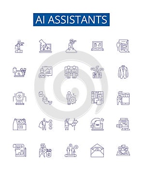 Ai assistants line icons signs set. Design collection of AI, assistants, assistants, Alexa, Siri, Cortana, Google, Home photo
