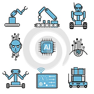 AI automated robot system icon vector design illustration set