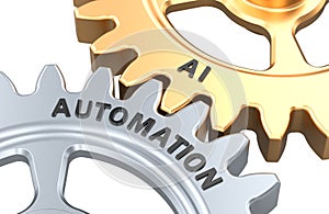 AI Automation concept with gears. 3D rendering