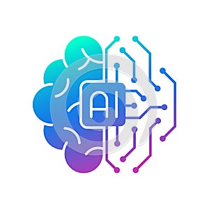 AI brain circuit board icon, Artificial intelligence technological chip