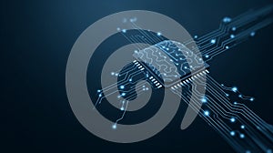 AI brain circuit microchip with glowing connections
