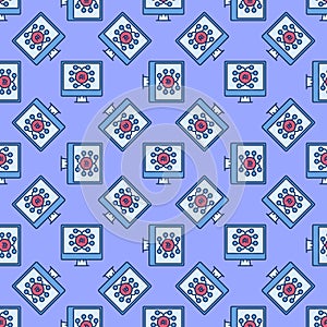 AI Brain on Computer Screen - Artificial Intelligence vector colored seamless pattern