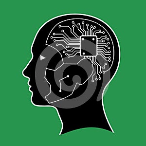 AI Brain Concept: Circuit Board in Human Head