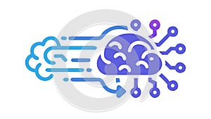 AI Brain Data Stream: Cognitive Computing Machine Learning, vector design Generative AI