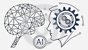 AI brain with gears, artificial intelligence tech vector design Generative AI