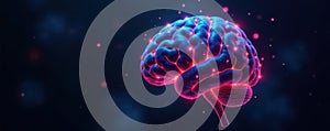 AI brain with glowing nodes on dark background, electronics, system, programming
