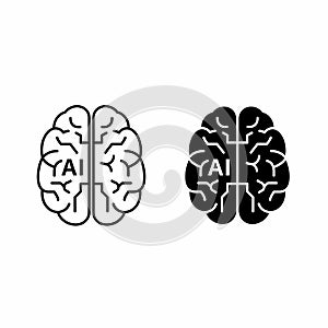 AI Brain Icon Set - Outline and Solid