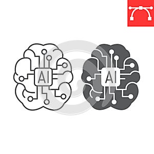 AI brain line and glyph icon