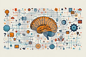 AI Brain Network Concept â Data Flow, Neural Connections, Machine Learning & Cognitive Thinking. AI Generated