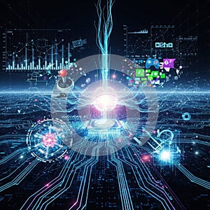 Ai brain processing data on a futuristic digital circuit board