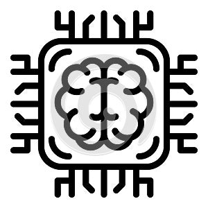 Ai brain processor icon, outline style