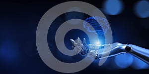 AI Brain in Robotic System Interaction, Data Processing, Automation Concept on Virtual Screen, Business and Technology Concept. 3d