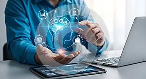 AI Brain Technology Concept with Digital Icons: Innovation in Artificial Intelligence and Machine Learning Visual