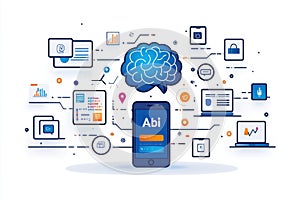 AI brain technology with smartphone and digital interface illustration