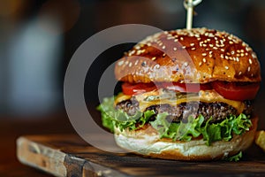 AI burger production line showcasing new taste technology, futuristic food processing photo