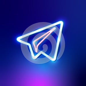 NEON light Telegram editorial social media icon vector illustration