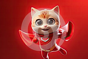 Caped Crusader Cat: A 3D-Generated Kitty's Dream Realized on Red Gradient Background