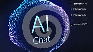 AI-Chat interface with dynamic neural sphere and task-list elements.