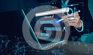 AI Chatbot. Businessman using computer with artificial intelligence with command prompt for generate