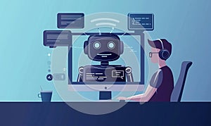 AI chatbot interaction with user on computer screen, showcasing modern technology and communication, digital interface