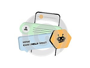 AI chatbot UX design with virtual assistant interface, chatbot conversation screen. User and chat bot interaction