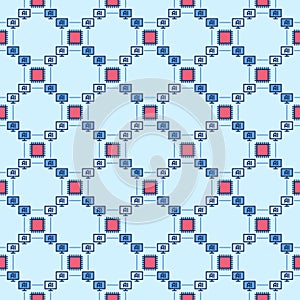 AI Chip and Computers vector Artificial Intelligence Technology colored seamless pattern