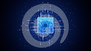 AI chip on digital technology blue background. Semiconductor