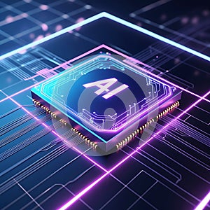 AI Chip with Glowing Neon Lines and Circuitry AI chip artificial intelligence