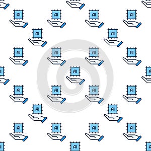 AI Chip on Hand vector Artificial Intelligence colored seamless pattern