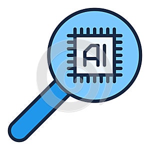 AI Chip in Magnifier vector AI Technology colored icon or logo element
