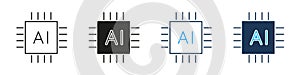AI Chip Processor Technology Line and Solid Icon Set. Artificial Intelligence Hardware Computing Innovation Symbol