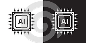 AI chips icon. Futuristic artificial intelligence symbol. Processor chip icon. Computer help assistant. Large data processing,