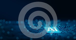 Ai chipset on computer circuit board. Ai CPU concept. 3D Rendering