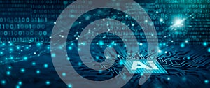 Ai chipset on computer circuit board. Ai CPU concept. 3D Rendering