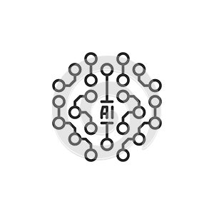 AI Circuits Brain vector Artificial Intelligence concept outline icon or symbol