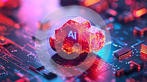 AI Cloud Computing, Artificial Intelligence Concept. AI Chip On Circuit Board, 3D Rendering