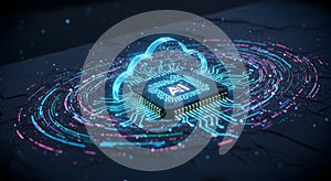 Ai Cloud Computing Concept with Circuit Board and Data Flow