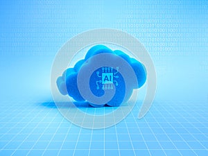 AI cloud computing infrastructure technology, digital data system storage service concept. AI chip icon on 3d cloud with binary